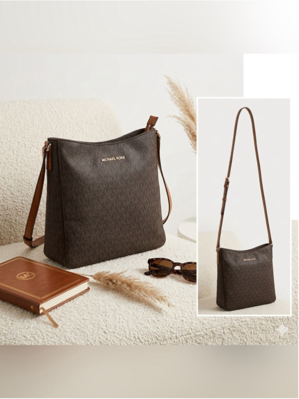 Michael Kors Signature Logo Crossbody Bag | Brown MK Monogram Gold Hardware 🤎